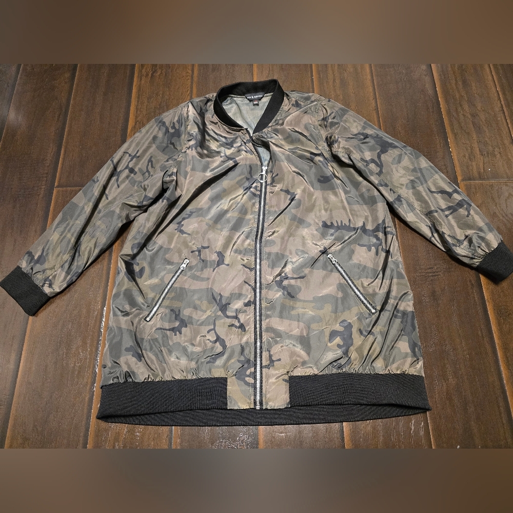 Women's Rock & Republic Camouflage camo army Windbreaker Bomber Jacket - 1X coat